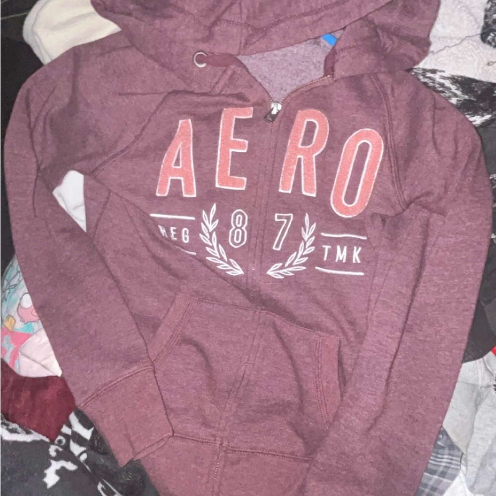 Aeropostale Women's Burgundy Zip-Up Hoodie